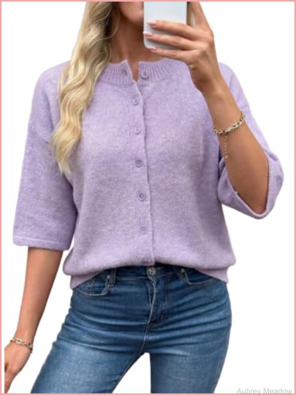 Womens Cardigan 3/4 Sleeve Button Knit Sweater Loose Fit Layer